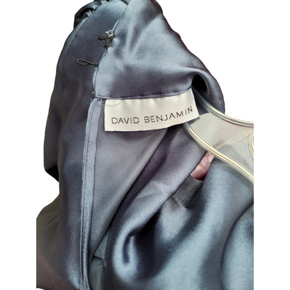 Vintage 80s David Benjamin Satin High Collar Drape Neck Puffy Shoulder Blouse - Picture 4 of 7